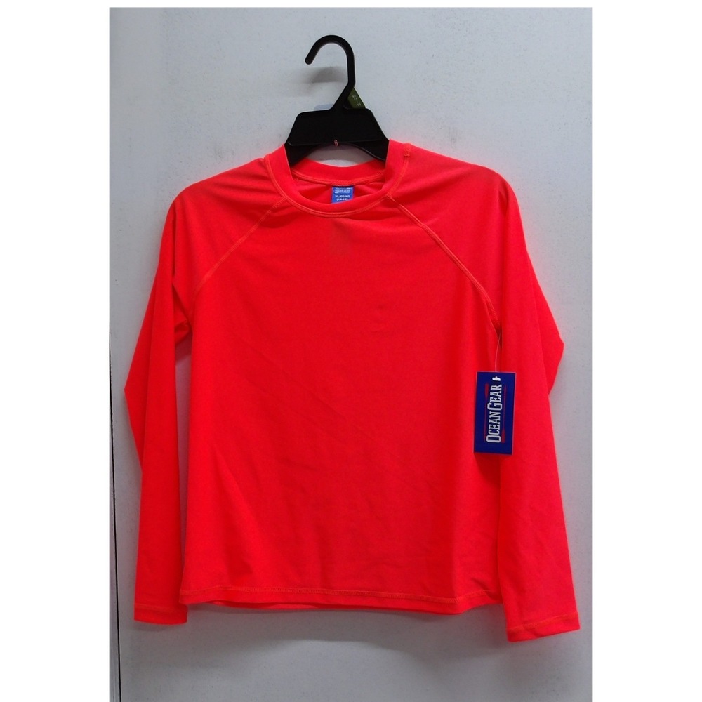 Ocean Gear Kids Rash Guard Neon Orange Swim Shirt Sun Protection XL / #26287